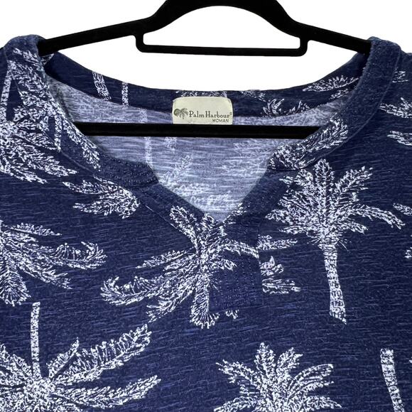 Palm Harbour Woman Knit V Neck Top Blue White Palm Trees 3/4 Sleeve Plus Size 2X - Picture 4 of 12